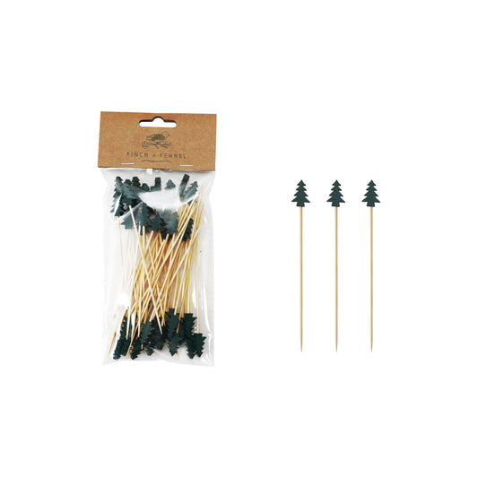 Bamboo Single Use Skewers with Tree Shaped Handles, Set of 50