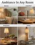 Rechargeable Table Lamp Pleat Shade Taup, Gold Diamond Stem