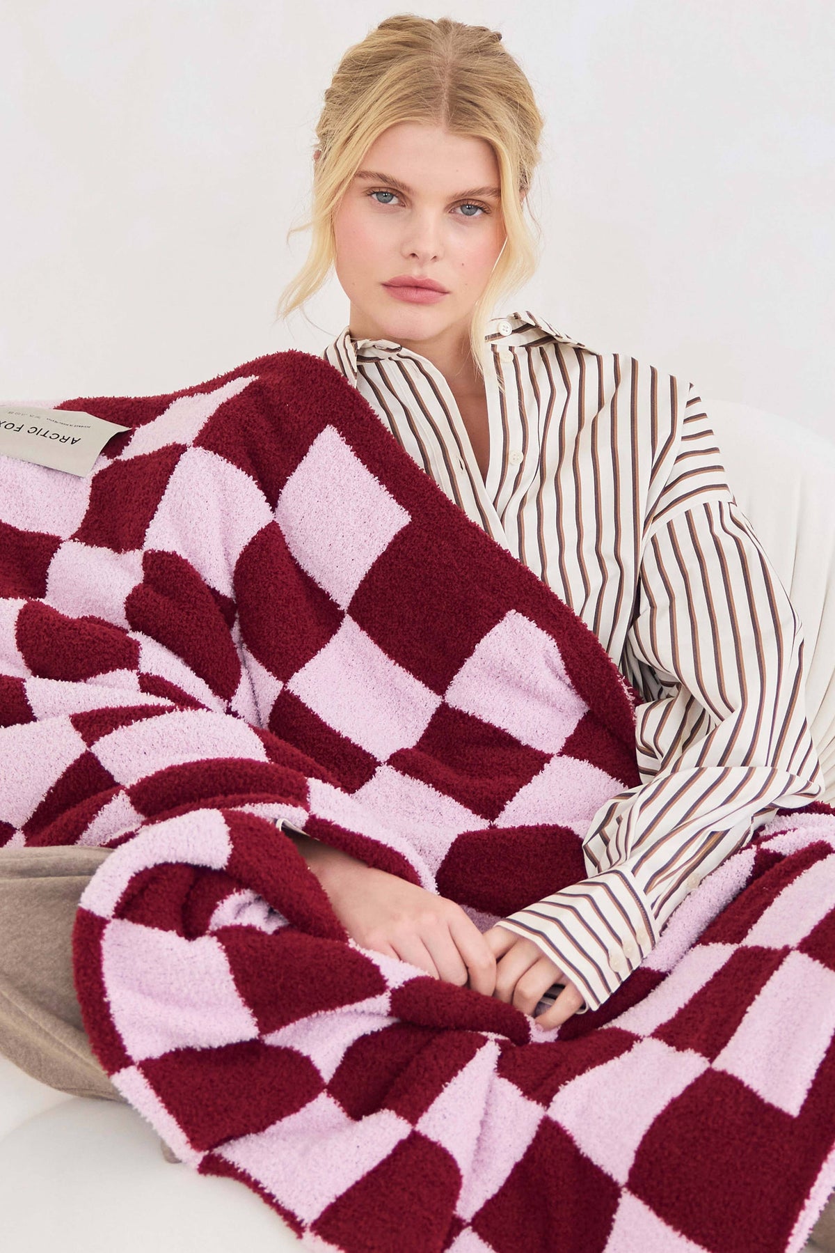 The Teddy Throw - 100% Recycled - Pink Check - FW25