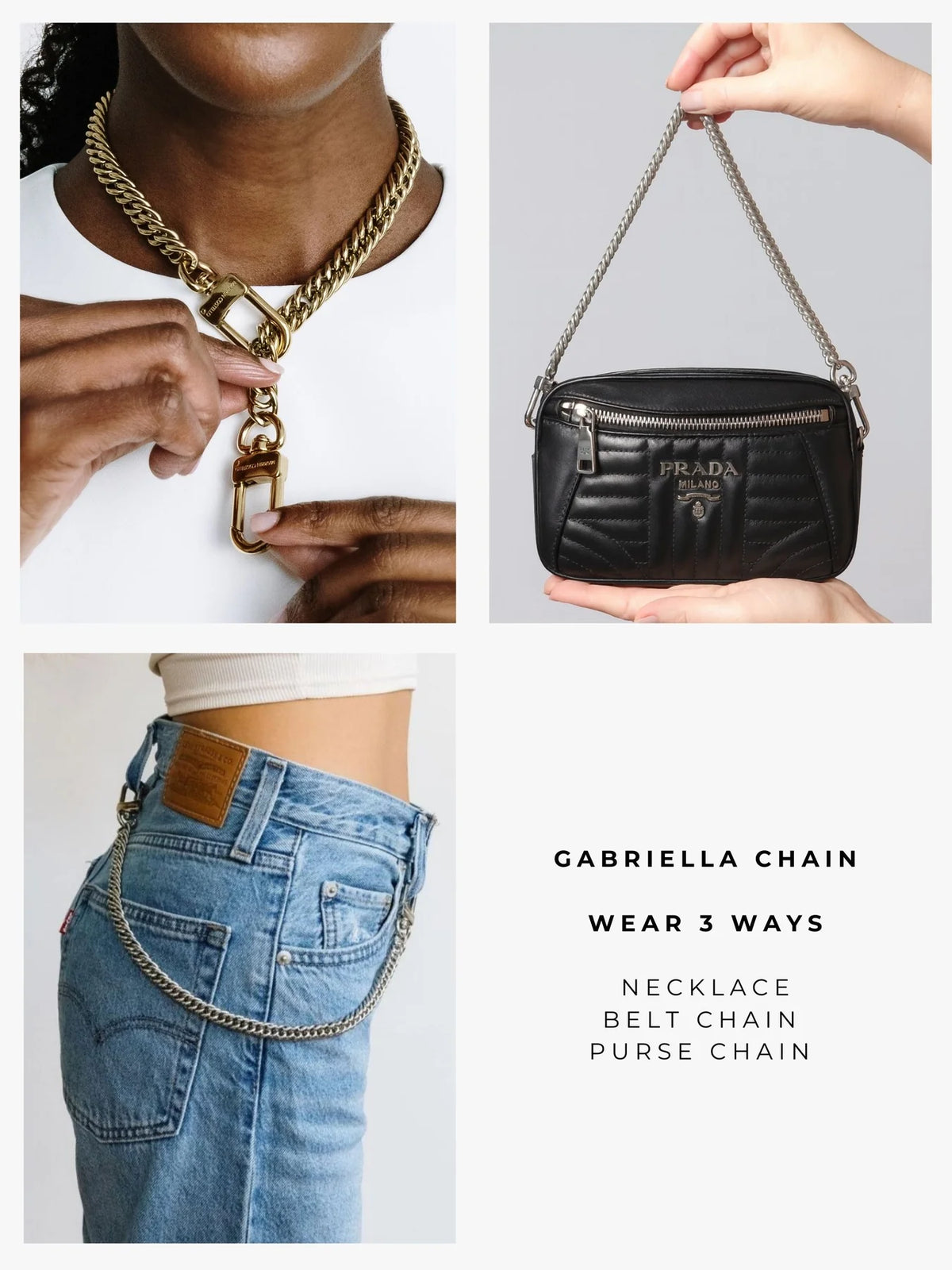 GABRIELLA CHAIN 18" - three in one - GOLD