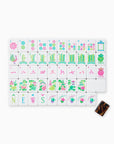 Set of colorful children's tiles with numbers and letters on a white background