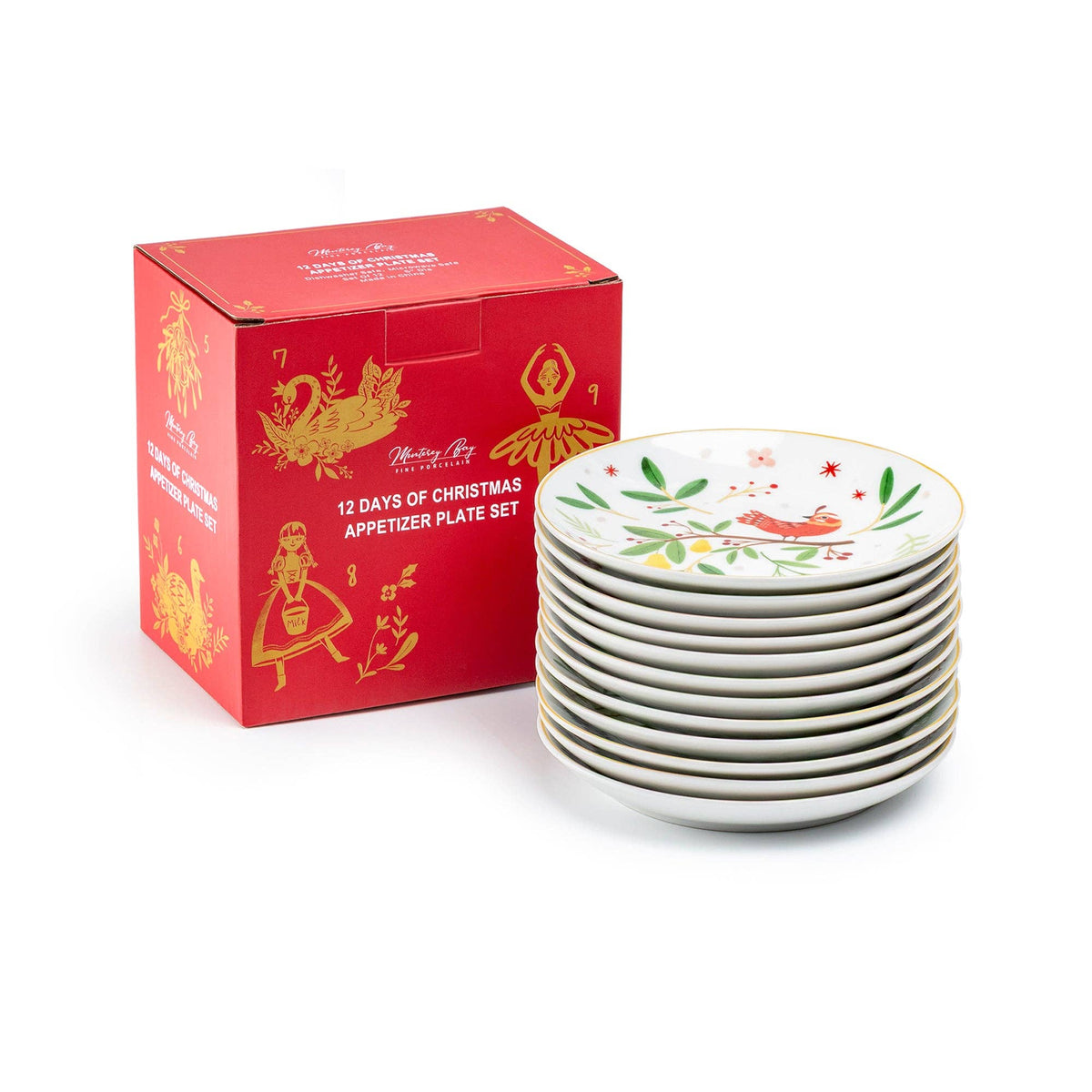 Grace Teaware 12 Days of Christmas 6-inch porcelain appetizer plate set