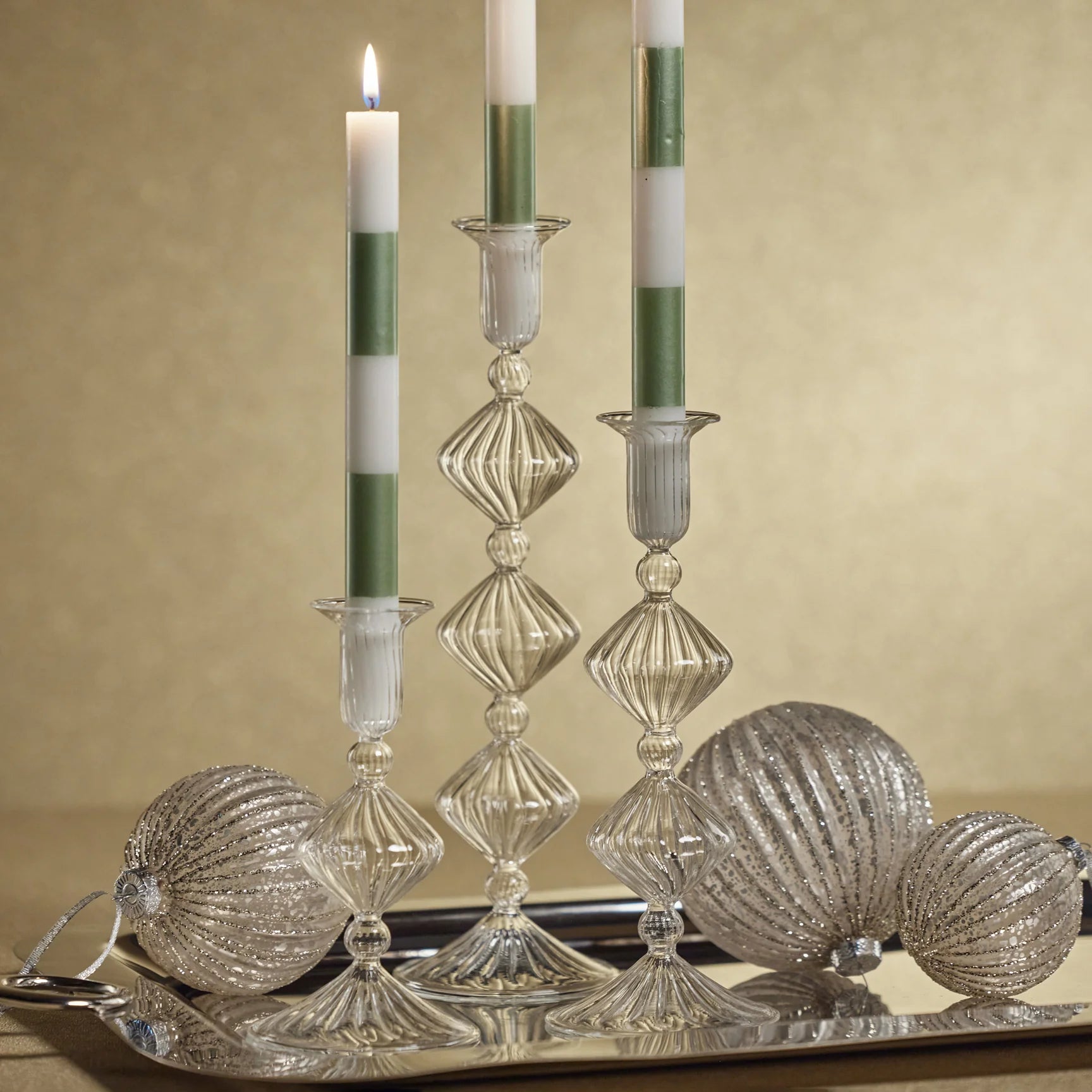 Handcrafted glass taper holder for standard candles, elegant home décor