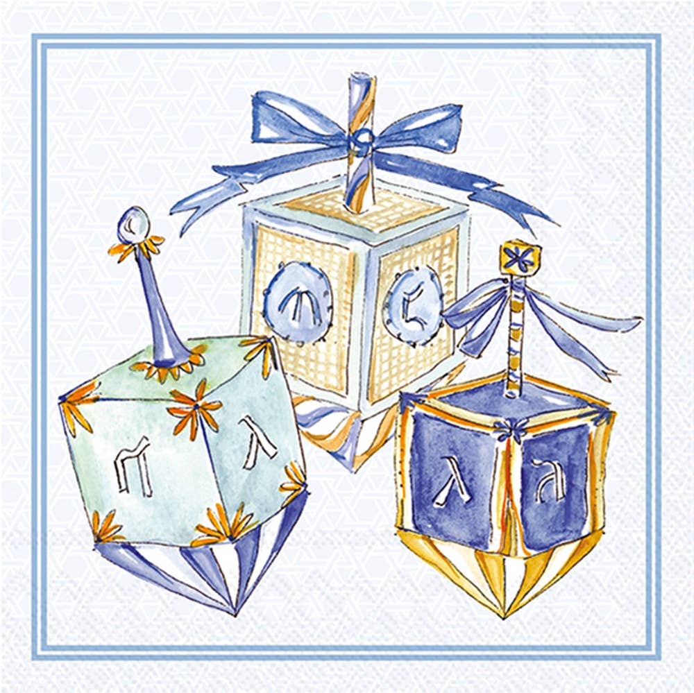 20-count Hanukkah dreidel paper cocktail napkins.