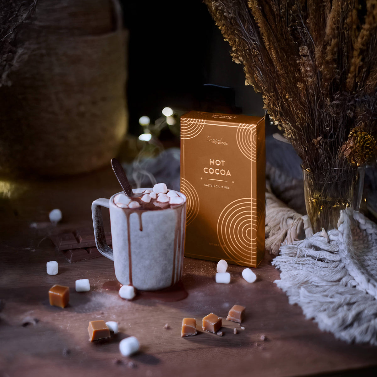 Fall and holiday salted caramel hot cocoa mix, perfect for gifting or cozy nights.