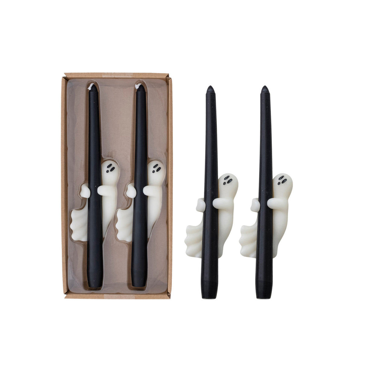 Black &amp; White Ghost Taper Candle Set – Halloween Décor