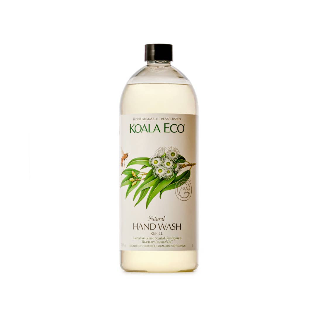 Bottle of Lemon Scented Eucalyptus & Rosemary Hand Wash Refill, biodegradable, plant-based, non-toxic, and eco-friendly