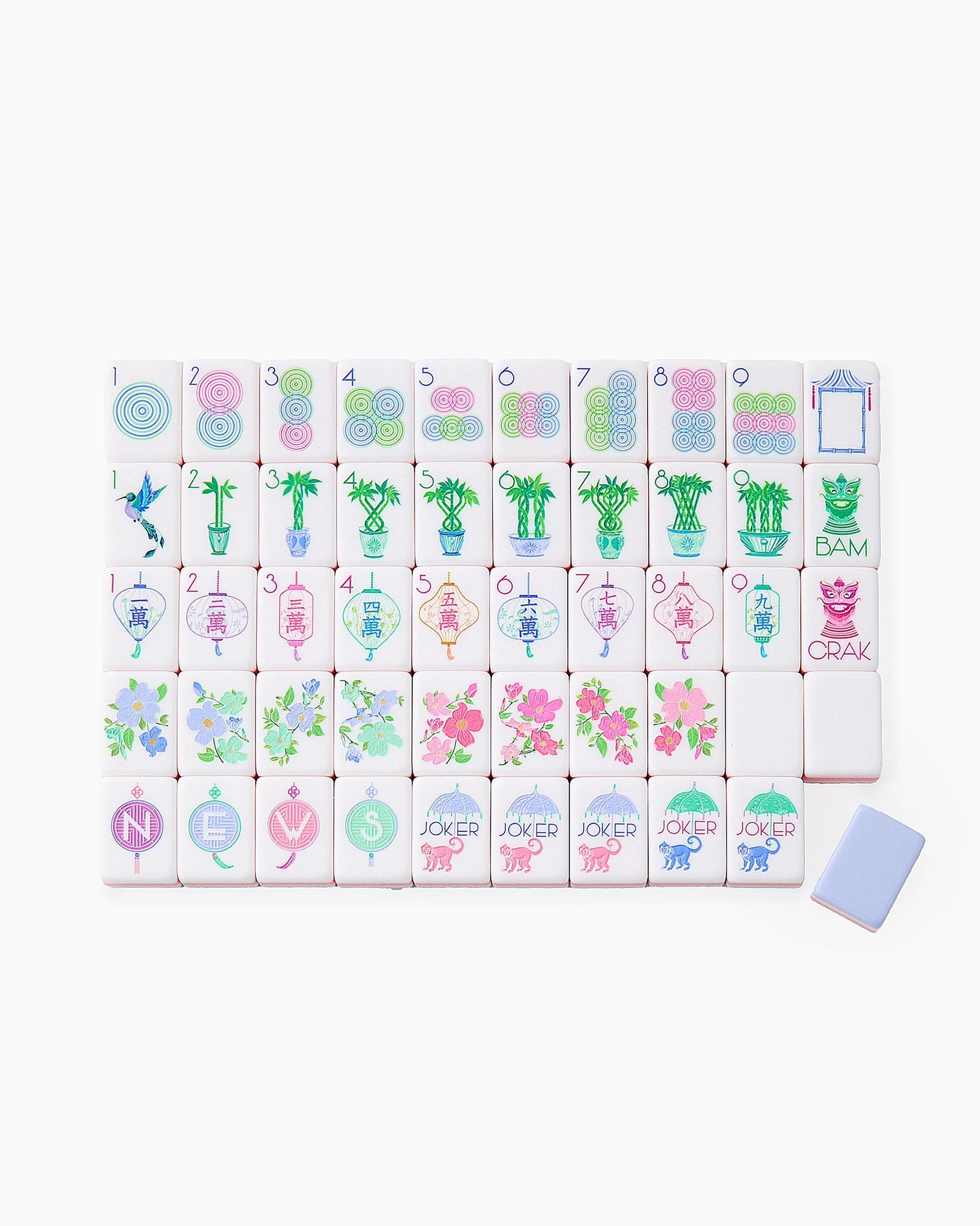 Elegant acrylic mahjong tiles in soft feminine colors from Modern Pine Studio