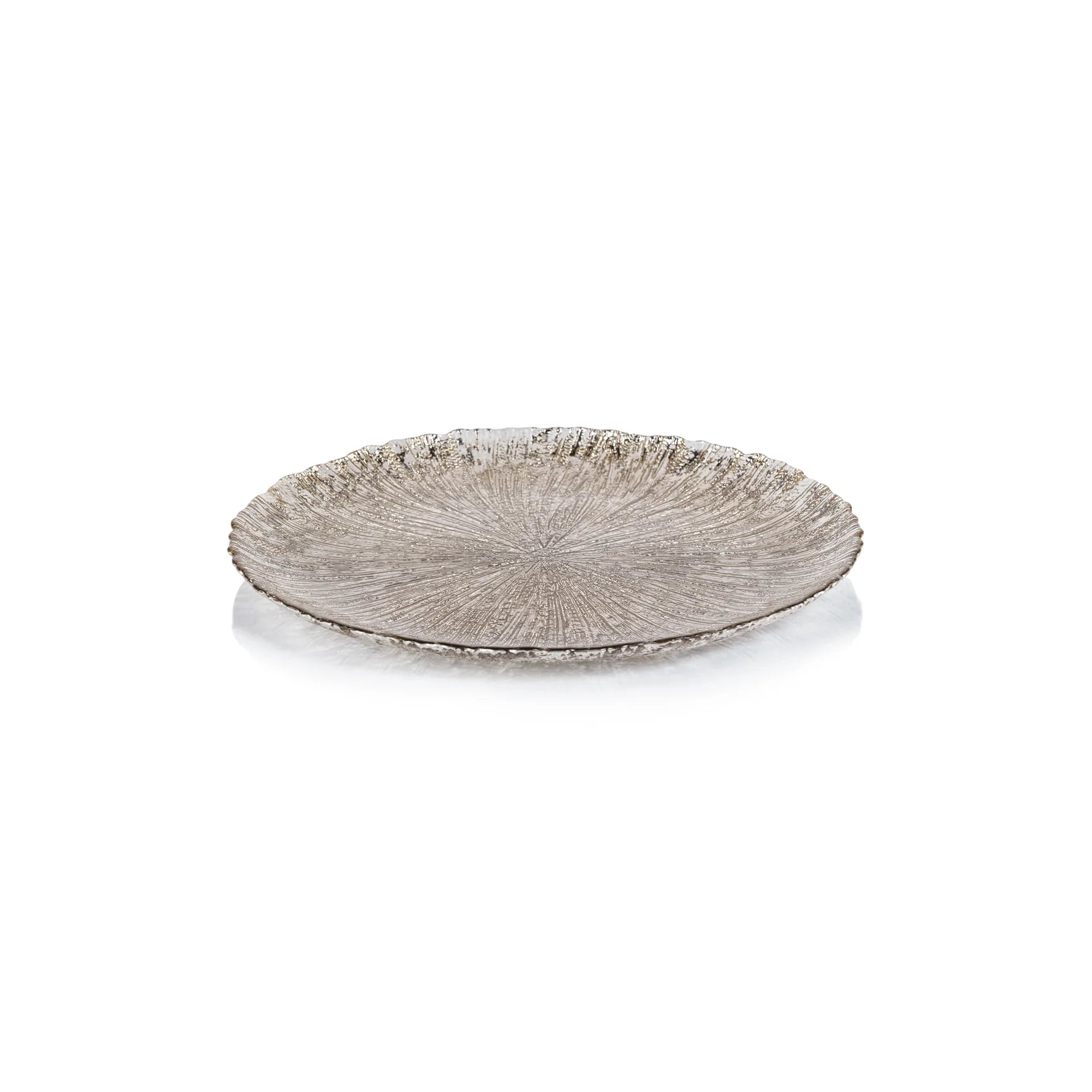 Luminara Fusion 11-inch glass serving platter with gold and silver accents for elegant entertaining