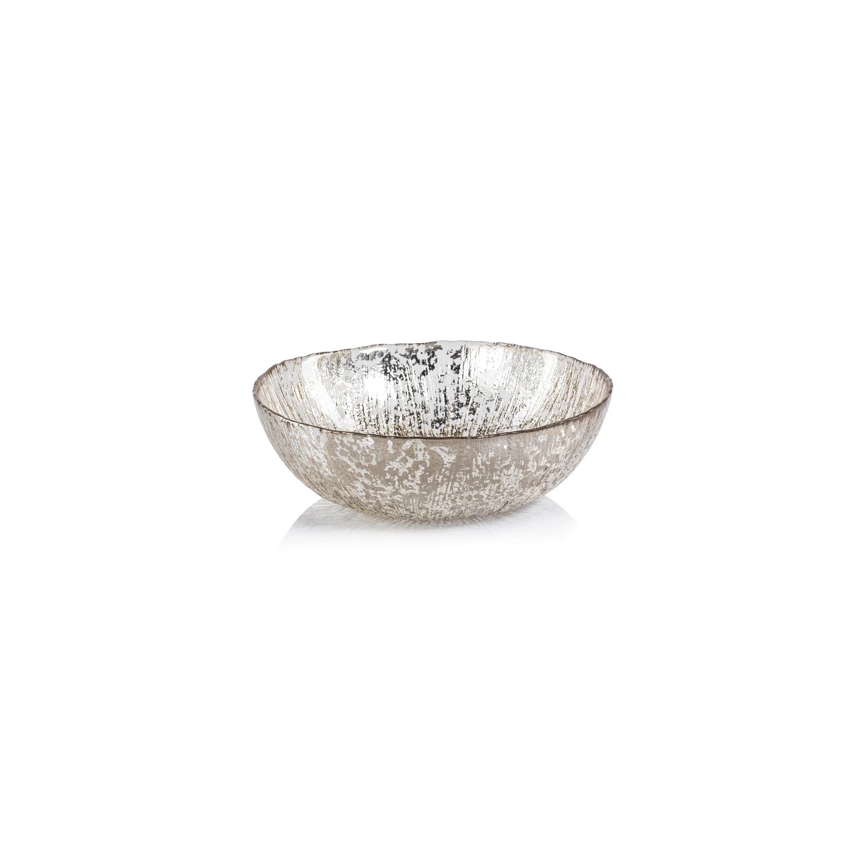 Luminara Fusion 7.75-inch shallow glass bowl with gold and silver accents for salads, fruits, and appetizers