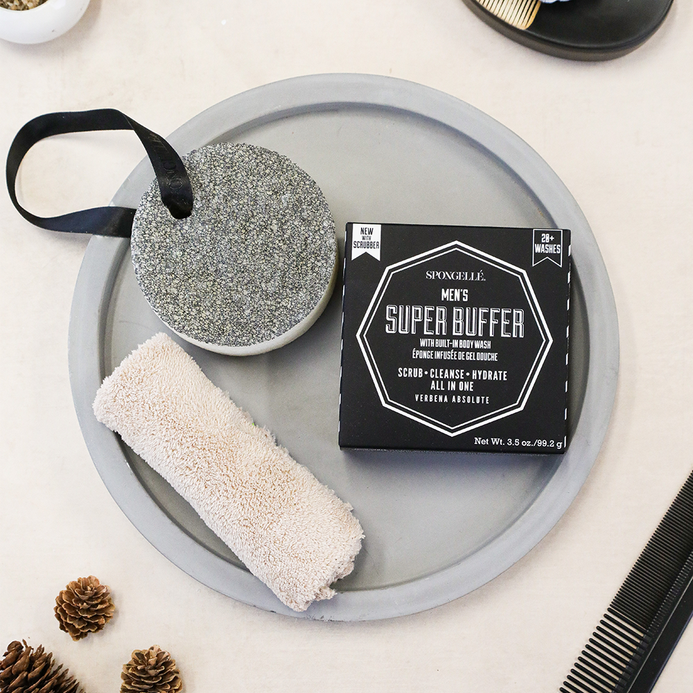 Men’s Super Buffer Verbena Absolute dual-sided exfoliating body sponge with black scrubber