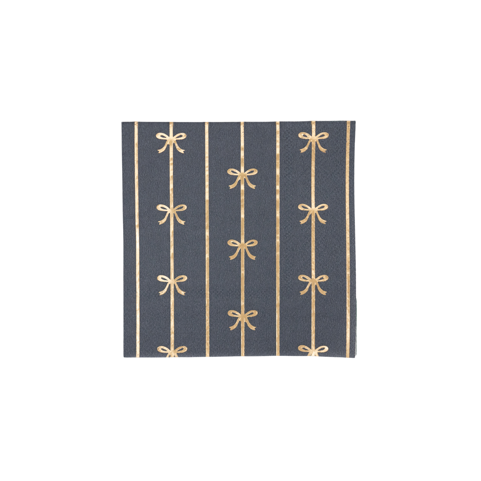 Midnight blue small napkins with signature bow design, 20-count, 3-ply eco-friendly paper for cocktail parties and elegant gatherings.