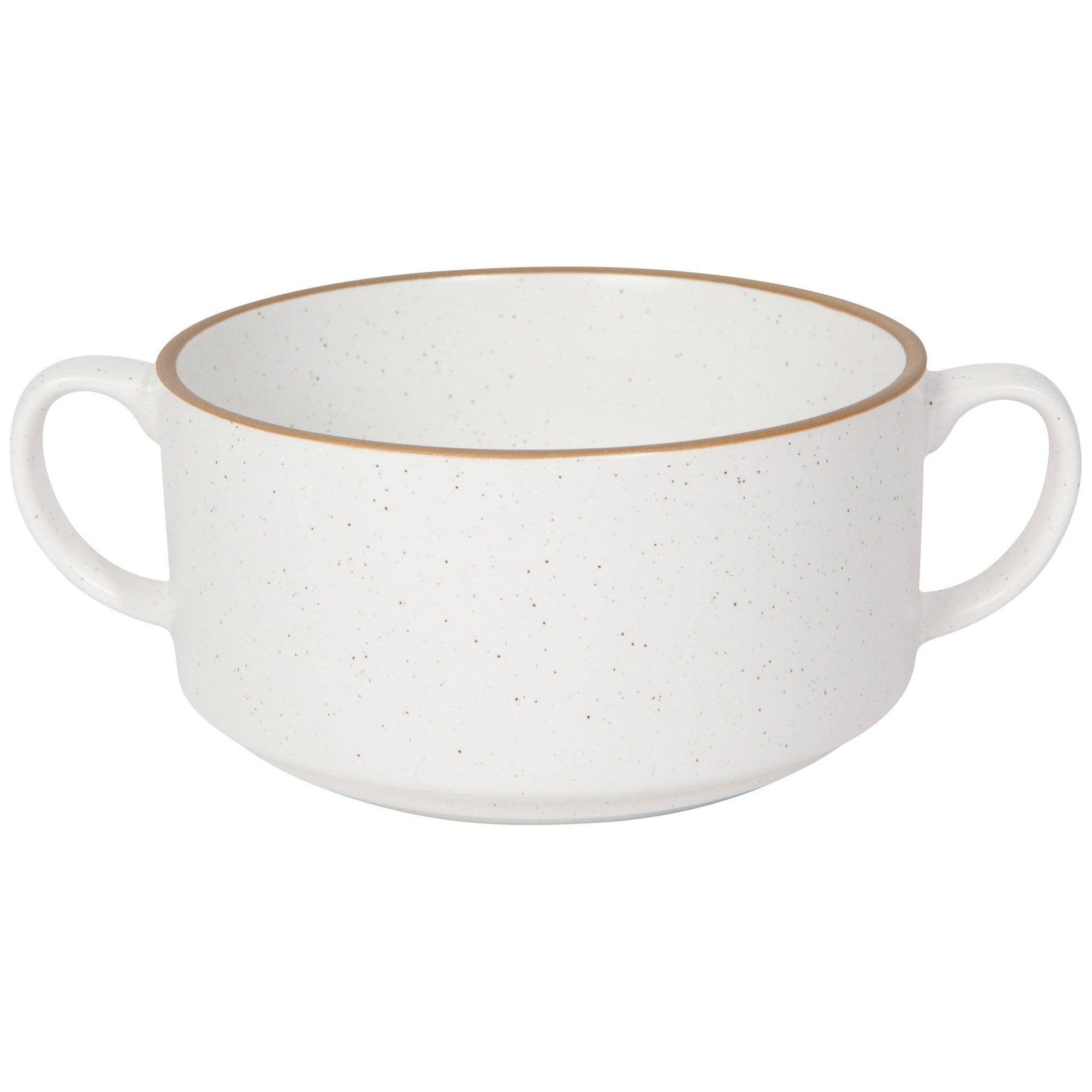 Neutral tone dual-handled stoneware bowl, 20 oz capacity