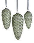 Green glass pine cone ornament with glitter, 5.5-inch Christmas tree decoration
