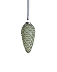 Green glass pine cone ornament with glitter, 5.5-inch Christmas tree decoration