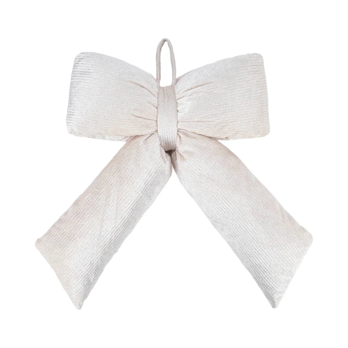 Pearly pink puffy velvet bow with metallic edge, 12x15.5 inches, perfect for Christmas tree, wreath, or gift decoration.