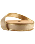 Luxurious reversible velvet ribbon in latte and gold, 1" x 10 yards. Perfect for elegant gift wrapping, wreaths, and holiday décor projects.