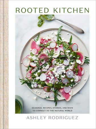 Rooted Kitchen Cookbook featuring seasonal recipes, foraging tips, and mindfulness activities. Perfect for fresh, local ingredients and eco-conscious cooking.