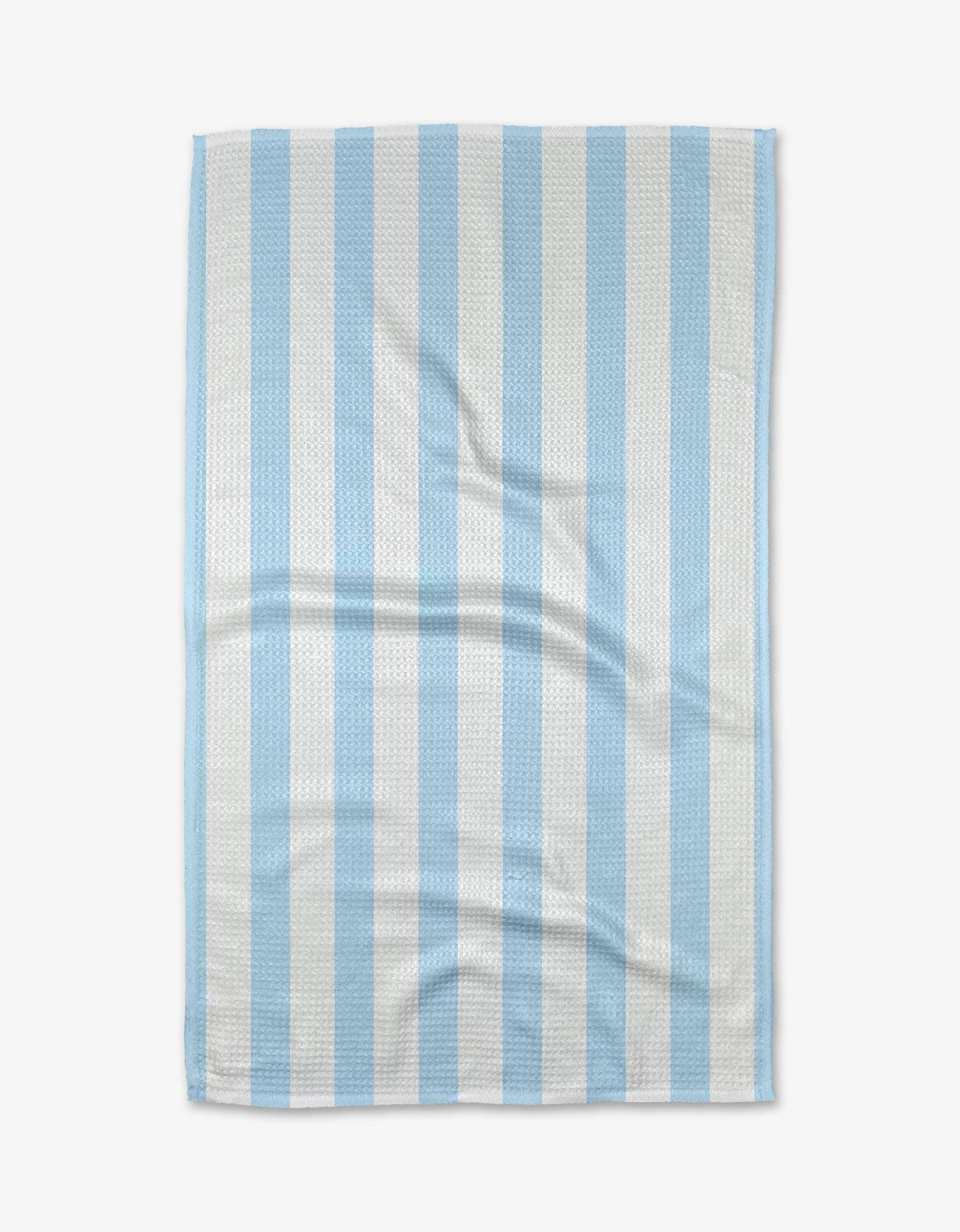 Seaside Stripes Kitchen Tea Towel made from recycled polyester on countertop