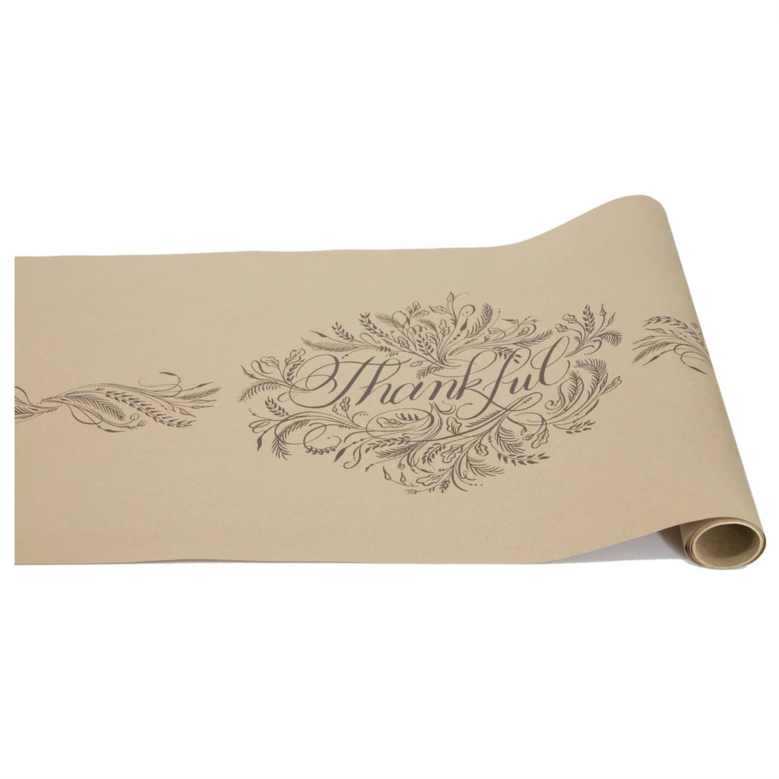 Thankful Runner kraft paper table runner for Thanksgiving and fall decor.