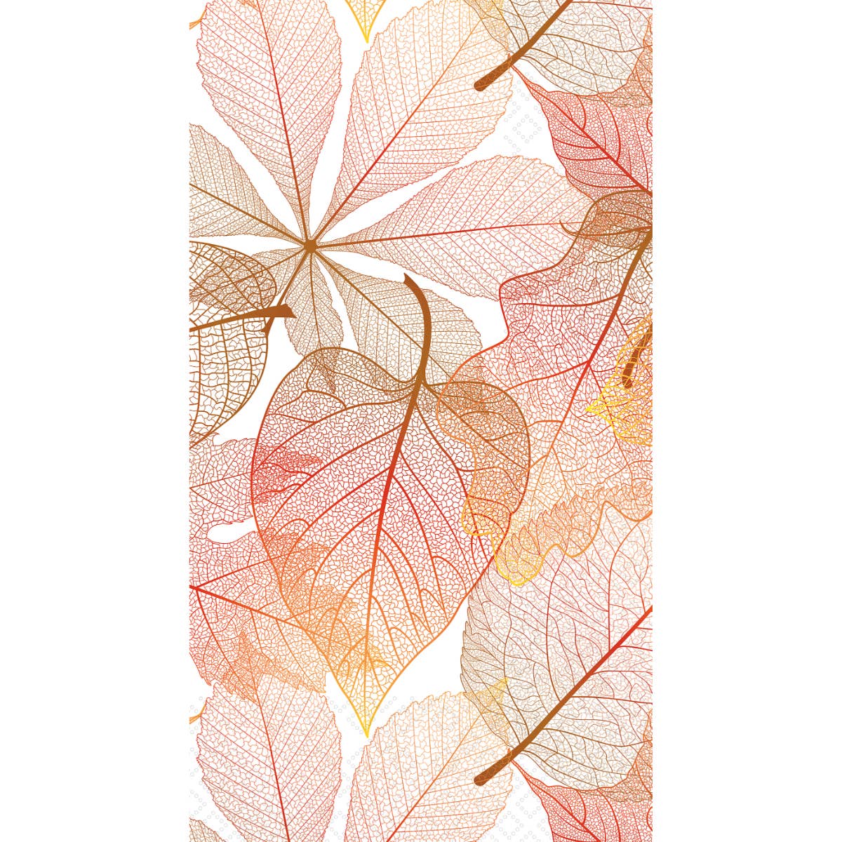 Pack of 16 fall paper guest towels with transparent leaf design by IHR Boston International.