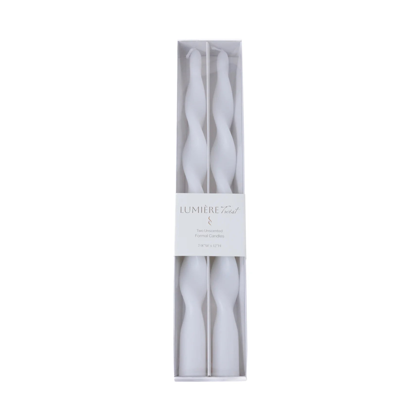 Elegant 12-inch twisted taper candles, Lumiere Twist, set of 2, perfect for dinner parties or weddings