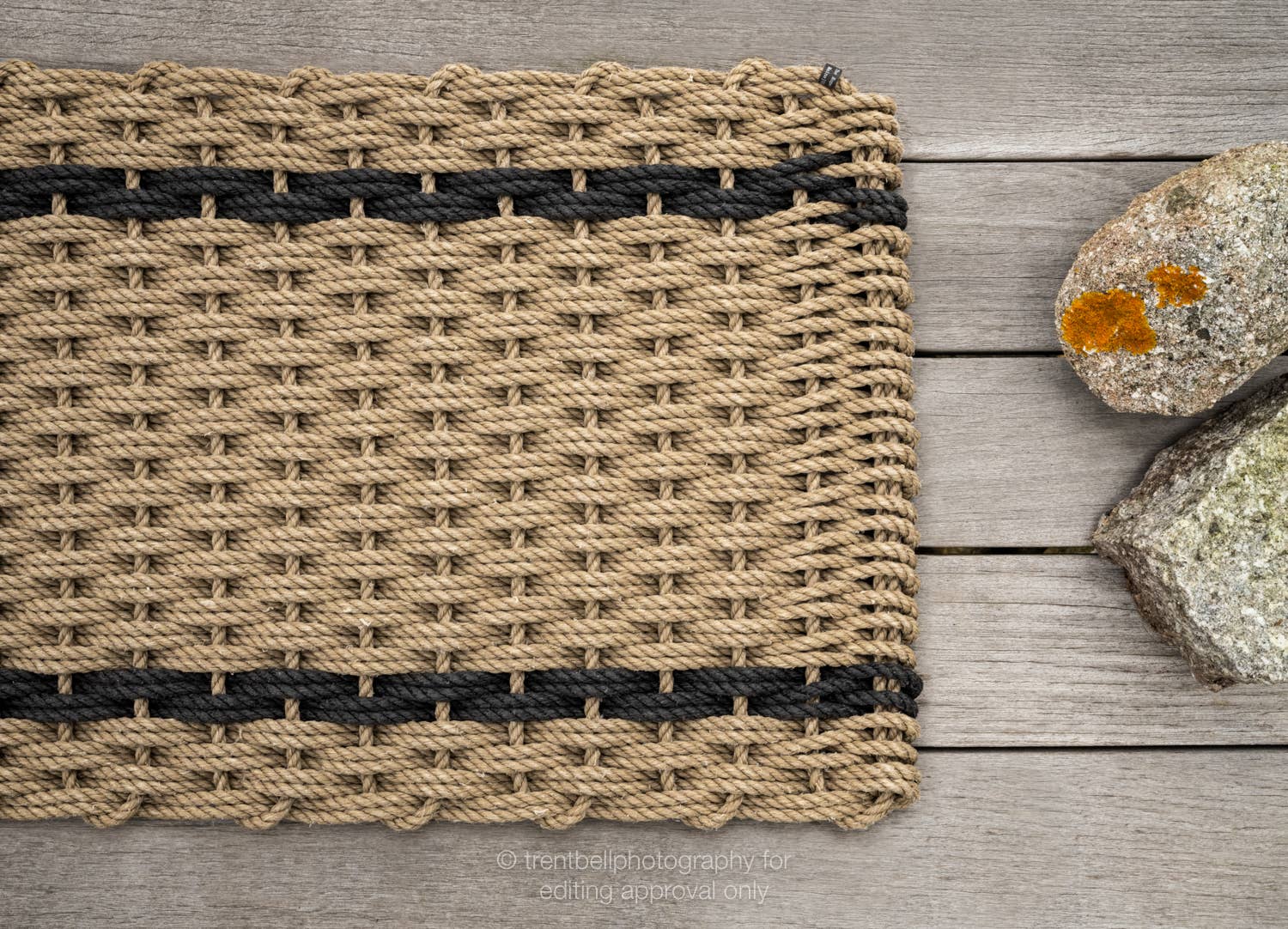 Wheat with stripes handwoven doormat made in Maine, durable and weatherproof