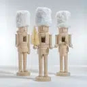 Classic resin nutcracker figurine with white faux fur hat, Christmas home decor accent