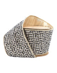 2 1/2" Wired Ribbon Black/Ivory/Gold Jacquard Tweed with Gold Dupioni-Fused Backing | 10 Yards