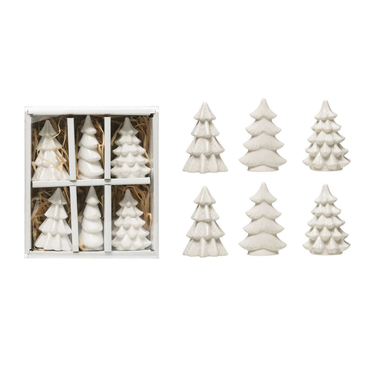 White Stoneware Christmas Trees – Boxed Set of 6