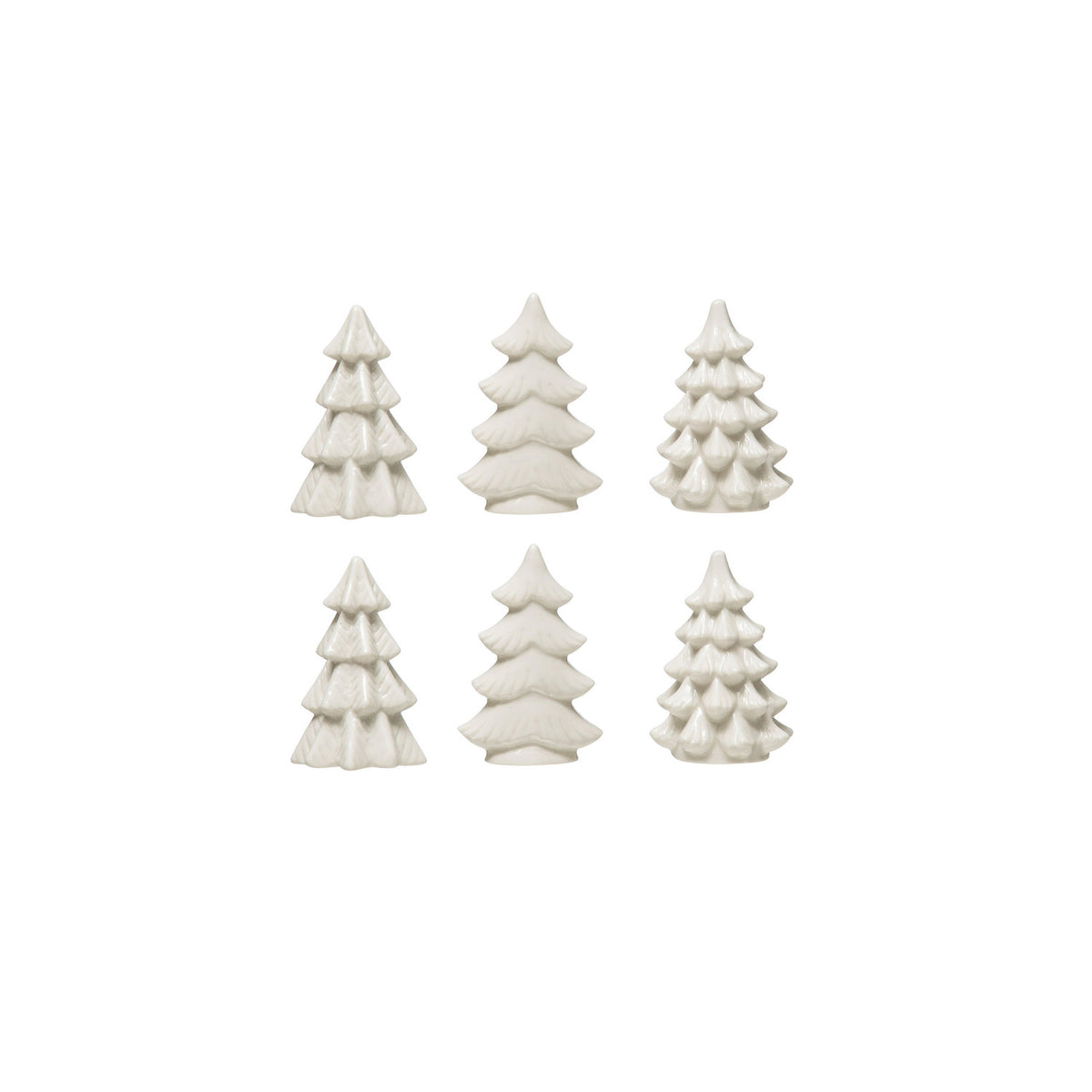 White Stoneware Christmas Trees – Boxed Set of 6