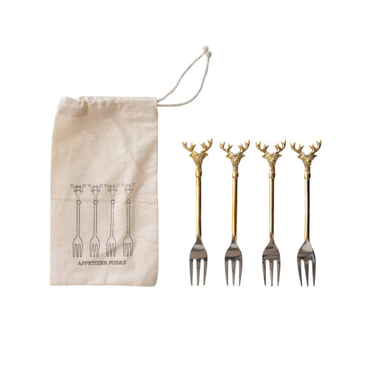 Stainless Steel and Brass Forks, Set of 4