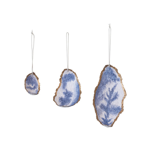 Handmade Paper Mache Oyster Shell Shaped Ornaments, Set of 3 (Each One Will Vary)