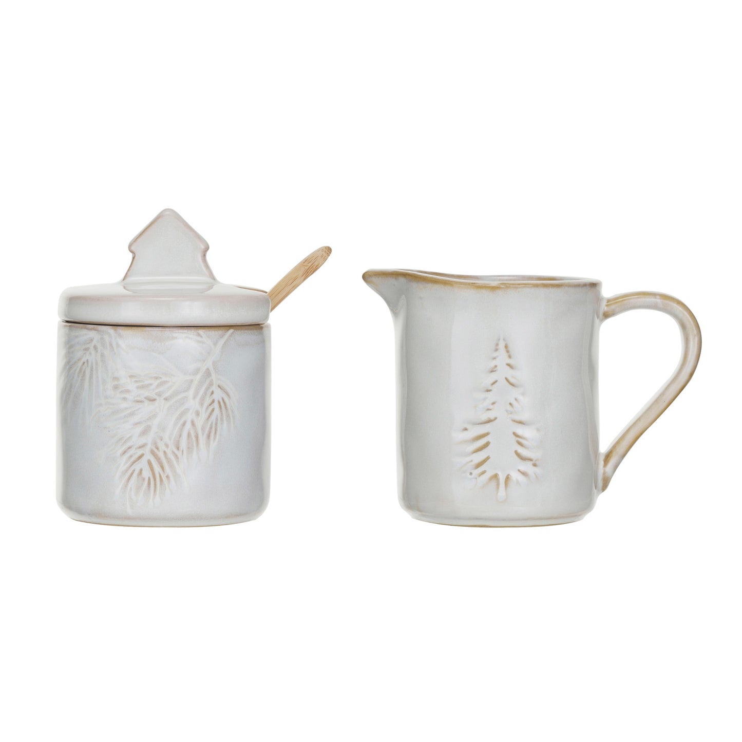5 oz. Stoneware Creamer & 5 oz. Sugar Pot w/ Spoon, Set of 3 (Each One Will Vary)
