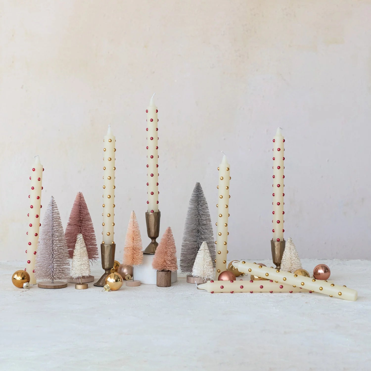 Clear &amp; Gold 3D Dot Unscented Taper Candles – Set of 2