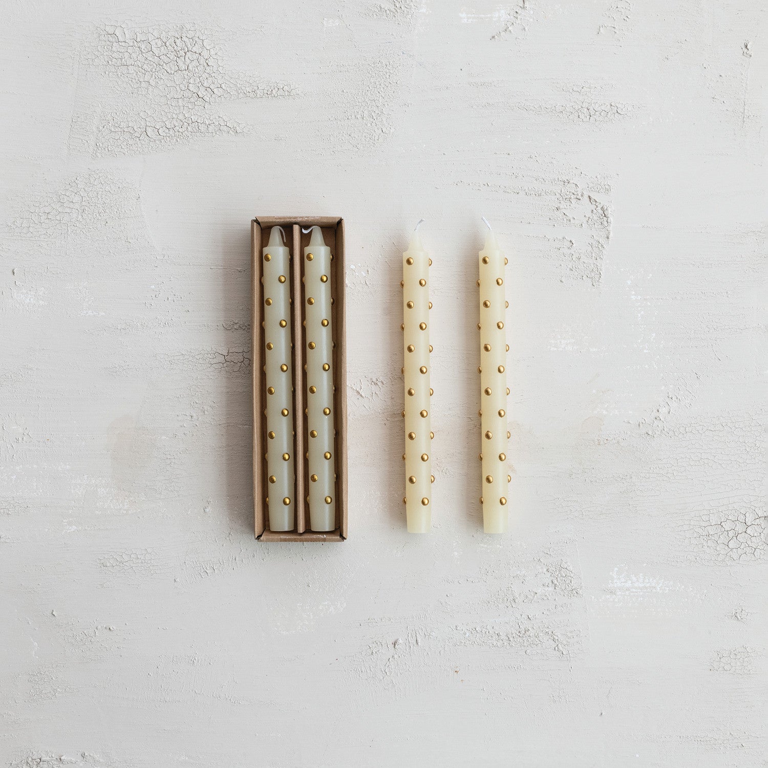 Clear &amp; Gold 3D Dot Unscented Taper Candles – Set of 2
