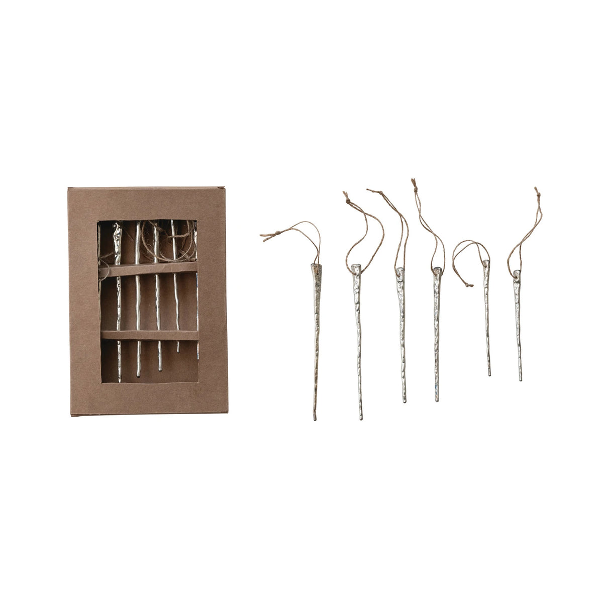 Silver Mercury Glass Icicle Ornaments – Boxed Set of 6