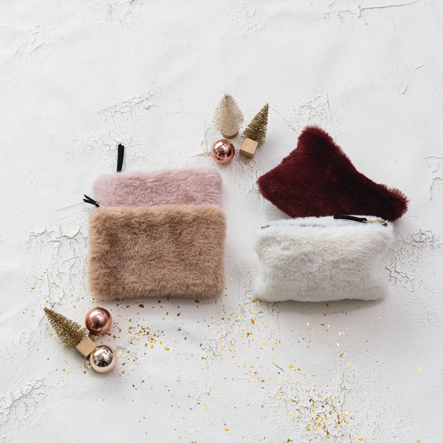 Faux Fur Zipper Pouch with Interior Lining – 4 Colors