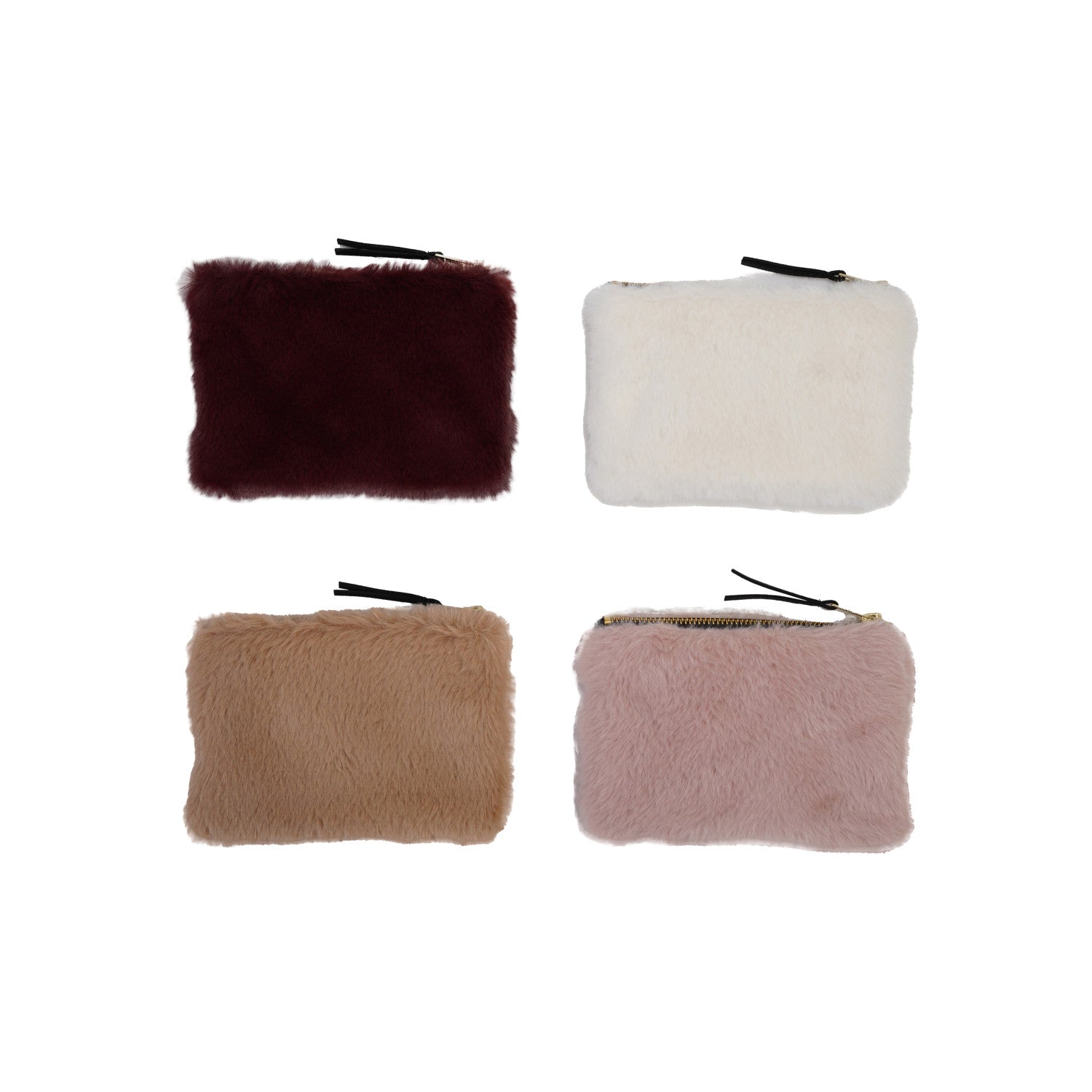 Faux Fur Zipper Pouch with Interior Lining – 4 Colors