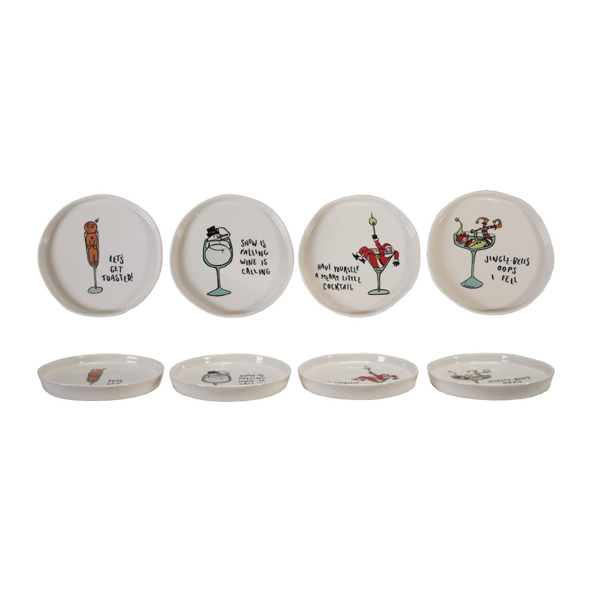 Stoneware Plate with Holiday Icon &amp; Tipsy Saying, 4 Styles