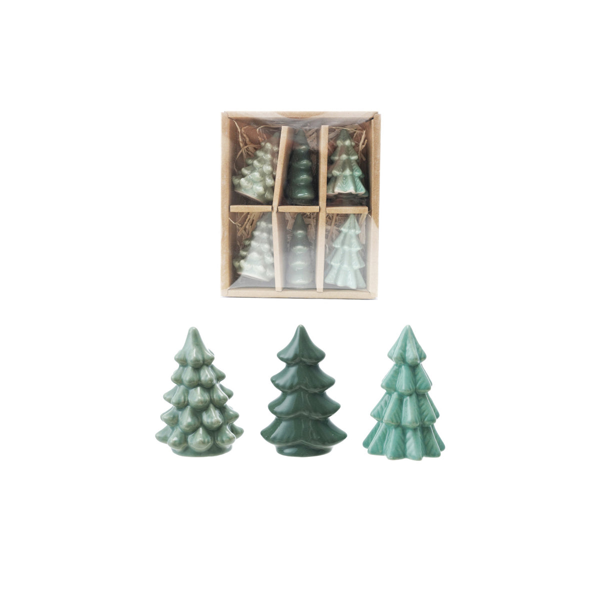 Green Stoneware Christmas Trees – Boxed Set of 6