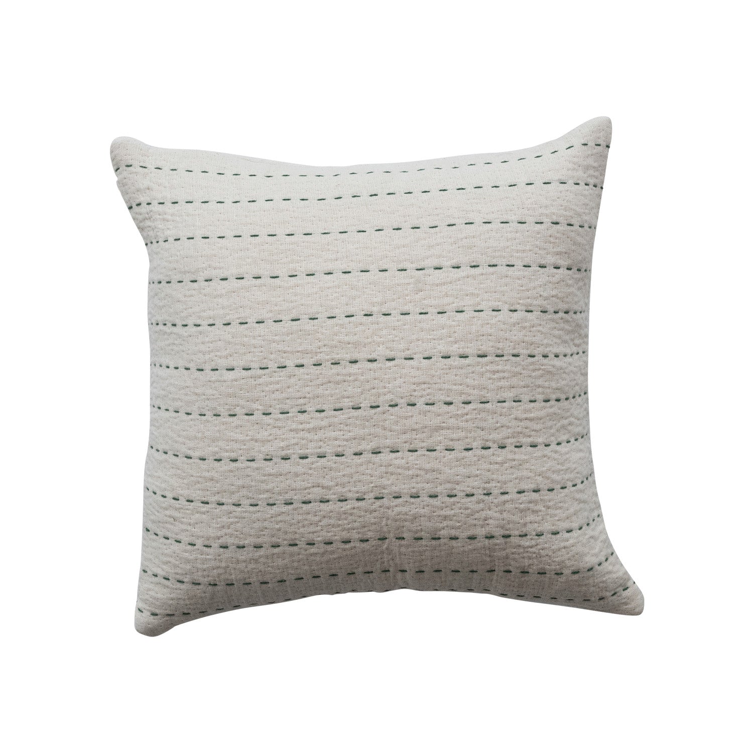 16" Square Cotton Slub Pillow with Hand-Embroidered Kantha, 2 Colors