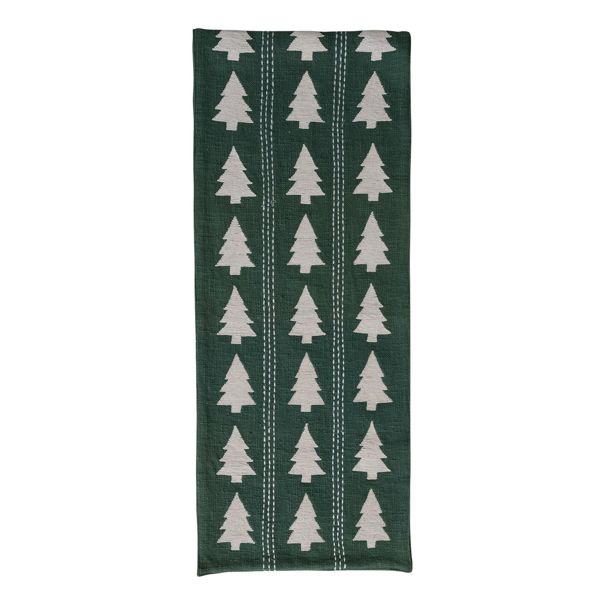Table Runner with Trees Pattern, Embroidery &amp; Stitching, Green &amp; Natural