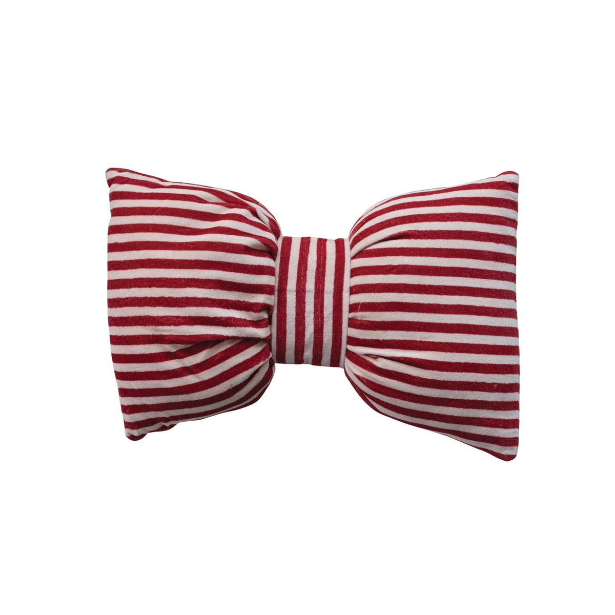 Cotton Velvet Bow Lumbar Pillow – Red &amp; Cream Striped Christmas Throw Pillow