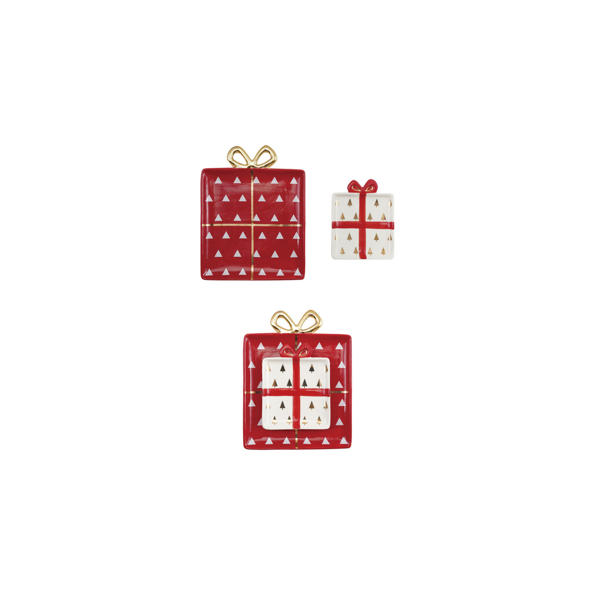 Stoneware Gift-Shaped Dishes with Gold Accents – Set of 2