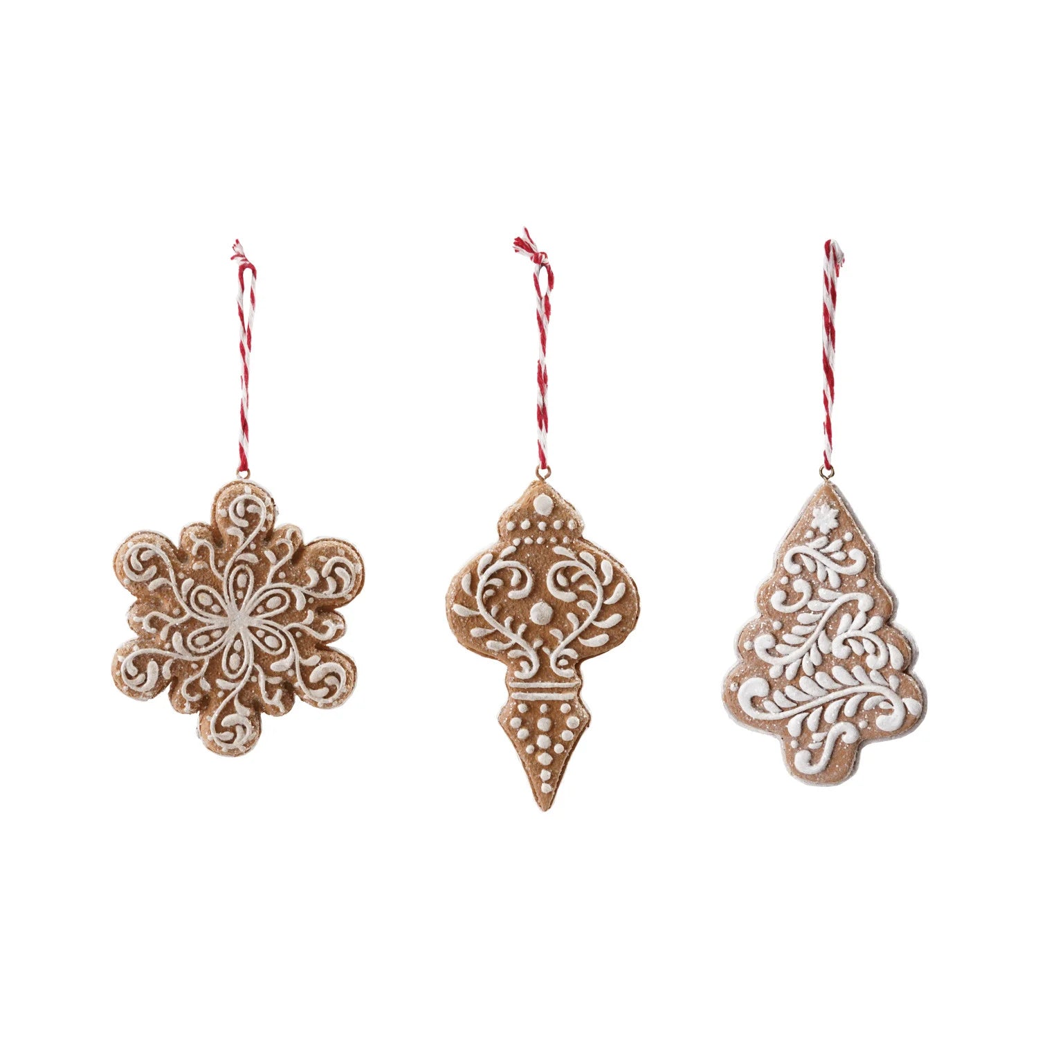 Resin Gingerbread Cookie Shaped Ornament with Glitter, Brown &amp; White, 3 Styles