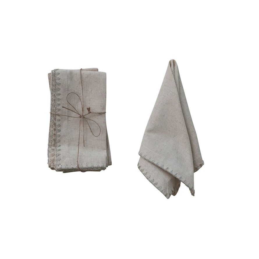 Cotton &amp; Linen Napkins with Metallic Blanket Stitch – Set of 4