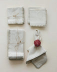 Cotton & Linen Napkins with Metallic Blanket Stitch – Set of 4