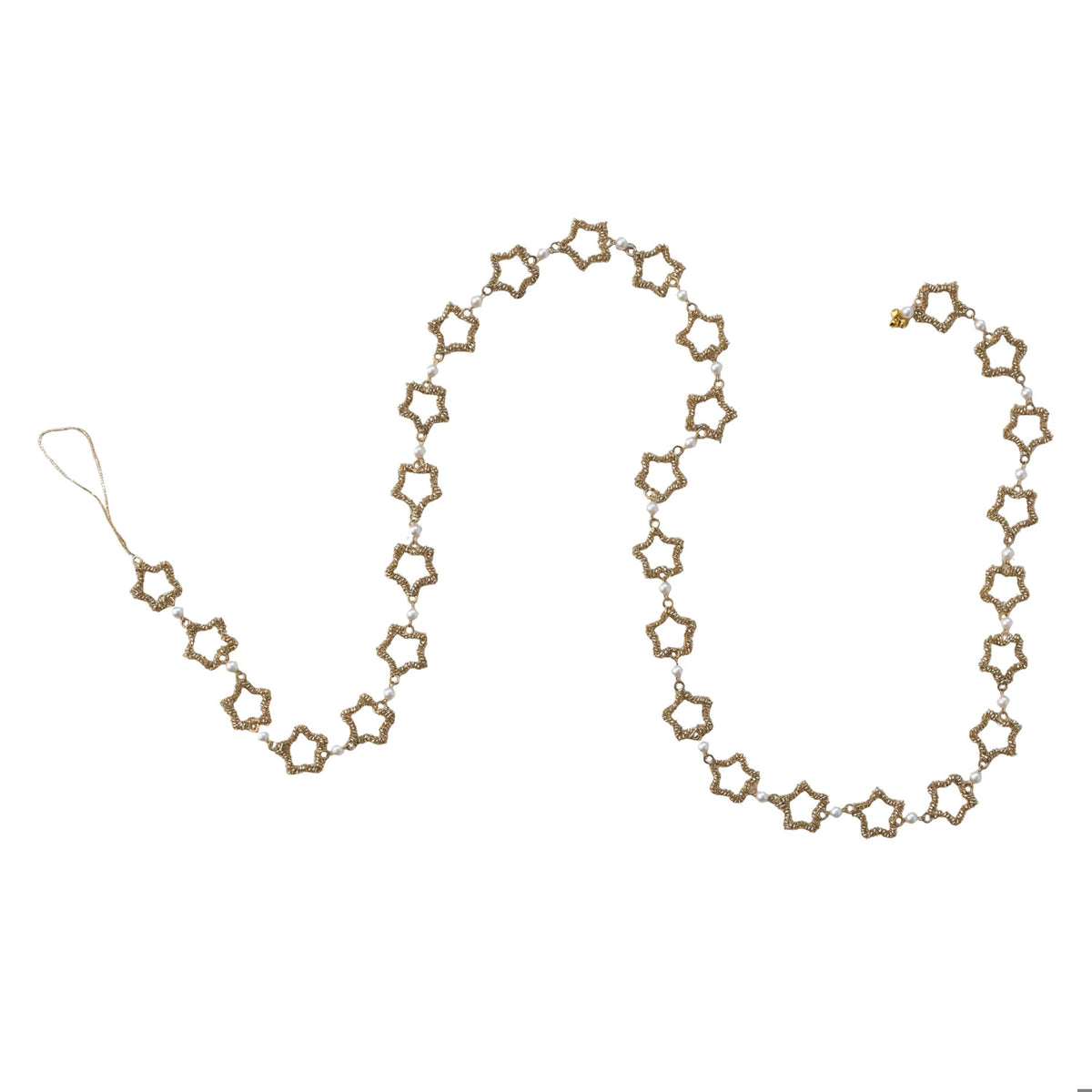 Gold Star Garland with Glass Beads &amp; Faux Pearls – Elegant Holiday Décor