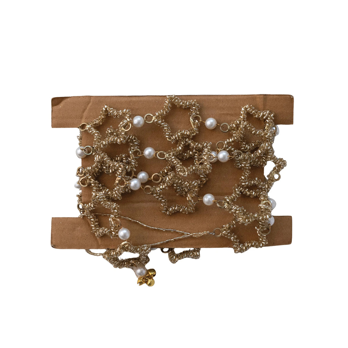 Gold Star Garland with Glass Beads &amp; Faux Pearls – Elegant Holiday Décor